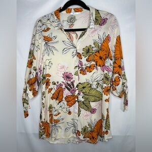 Cupshe Oaklyn Tropical Floral Shirt Dress Beach Cover Orange Pink  Sz XL